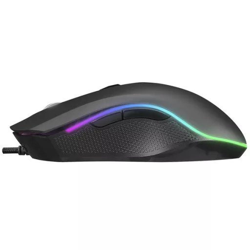 Everest Gamer Egér - SM-F09 TITANIO  (7200 DPI, 6gomb, 1,8m harisnyázott kábel,optikai, fekete, RGB LED)