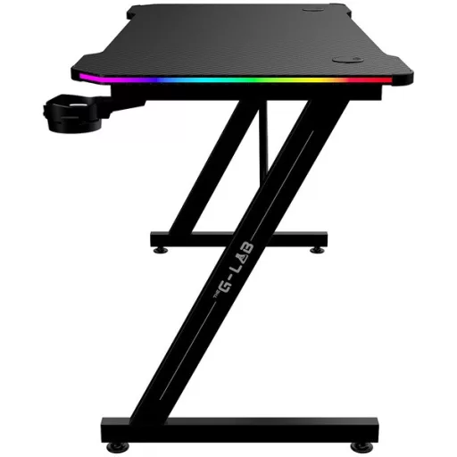 The G-Lab Gamer Asztal - K DESK ELECTRON EX (120x60cm, fém, pohártartó, fejhallgatótartó, fekete, RGB LED)