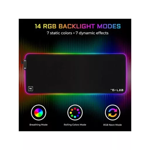The G-Lab Egérpad - PAD RUBIDIUM (800x300x3mm; fekete, extra USB, vízálló, RGB LED)