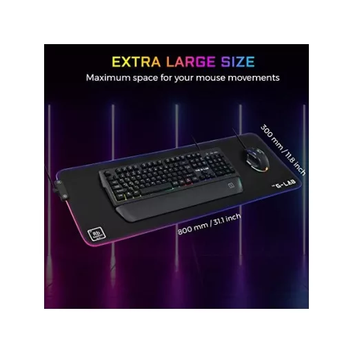 The G-Lab Egérpad - PAD RUBIDIUM (800x300x3mm; fekete, extra USB, vízálló, RGB LED)