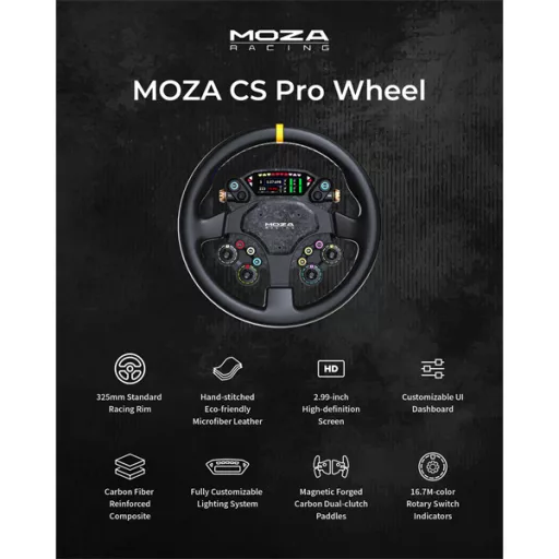 Moza Racing kiegészítő - CS PRO Kormánykerék (Dual Clutch, RGB, 2,99 inch kijelző, 325mm)