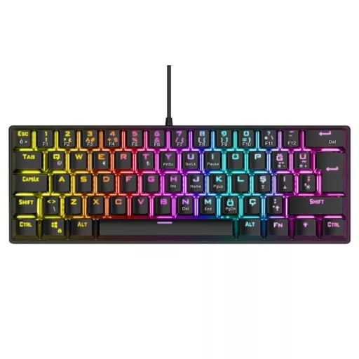 Rampage Billentyűzet - PLOWER K60 Black US (Vezetékes, Mechanikus, Blue switch, angol, fekete, RGB LED)