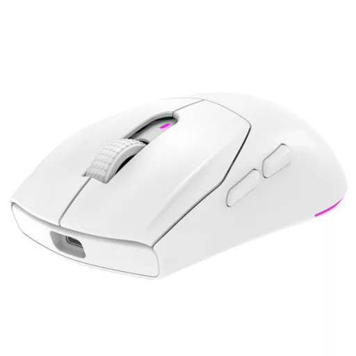 Rampage Vezeték Nélküli Egér - PROTE M5 PRO (Pixart PAW3395, Huano 80M, 26000 DPI, 500mAh, 6 gomb, RGB, Type-C, fehér)