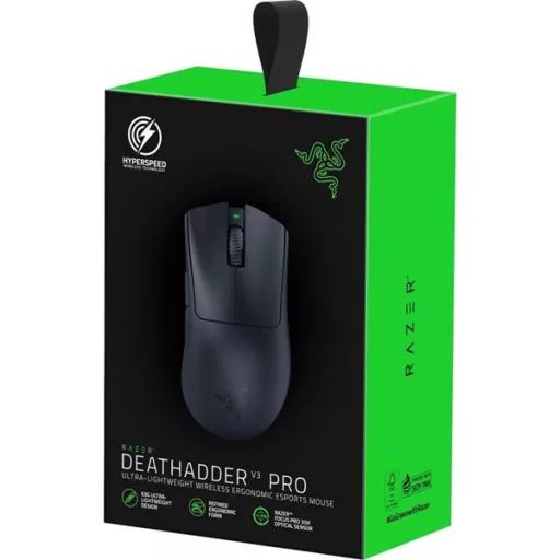 Razer Egér - DeathAdder V3 Pro (Optikai, 30000DPI, 5 gomb, harisnyázott kábel, fekete)