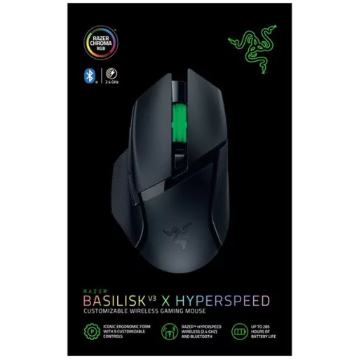 Razer Egér - Basilisk V3 X Hyperspeed (Optikai, 20000DPI, 9 gomb, fekete)