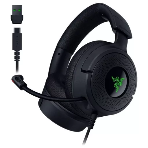 Razer Fejhallgató - Kraken V4 X (USB, mikrofon, hangerőszabályzó, 1,8m kábel, fekete)