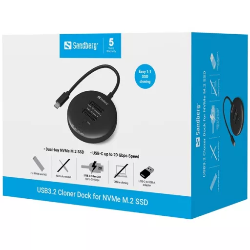 Sandberg M.2 SSD dokkoló -USB3.2 Cloner Dock for M2+NVMe