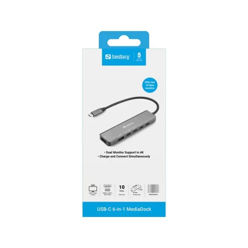 Sandberg Notebook Dokkoló - USB-C 6-in-1 MediaDock