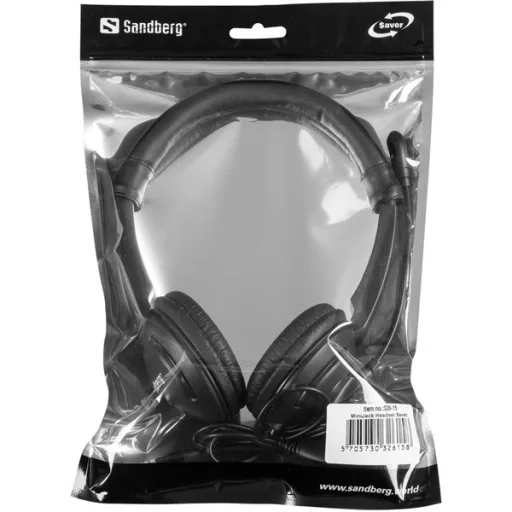Sandberg Fejhallgató - MiniJack Chat Headset Saver (mikrofon; 3,5mm jack; hangerő szabályzó; 1,8m kábel; fekete)