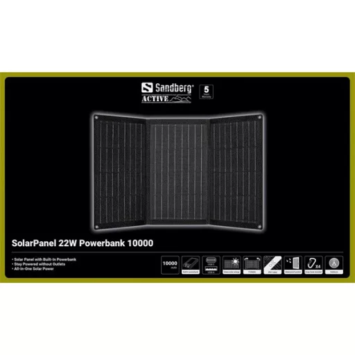 Sandberg Akkubank - SolarPanel 22W Powerbank 10000