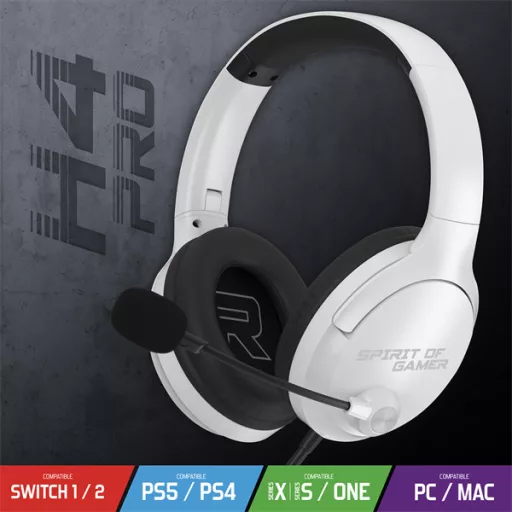 Spirit of Gamer Fejhallgató - PRO-H4 White (MultiPlatform, mikrofon, 3.5mm jack, hangerőszabályzó, fehér)