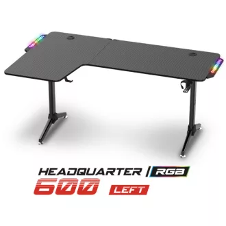   Spirit of Gamer Gamer Asztal - Headquarter 600 L (MDF lap, fém lábak, fekete, RGB LED háttérvilágítás, 160 x 60 x 75cm)