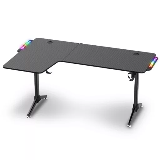 Spirit of Gamer Gamer Asztal - Headquarter 600 L (MDF lap, fém lábak, fekete, RGB LED háttérvilágítás, 160 x 60 x 75cm)