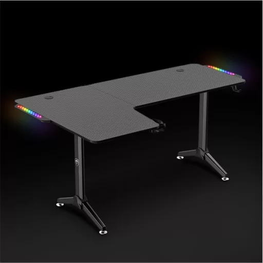 Spirit of Gamer Gamer Asztal - Headquarter 600 L (MDF lap, fém lábak, fekete, RGB LED háttérvilágítás, 160 x 60 x 75cm)