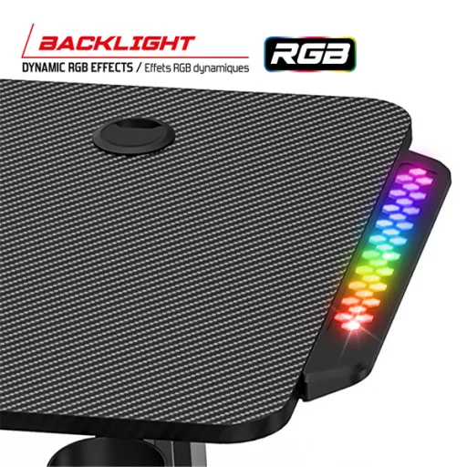Spirit of Gamer Gamer Asztal - Headquarter 600 L (MDF lap, fém lábak, fekete, RGB LED háttérvilágítás, 160 x 60 x 75cm)