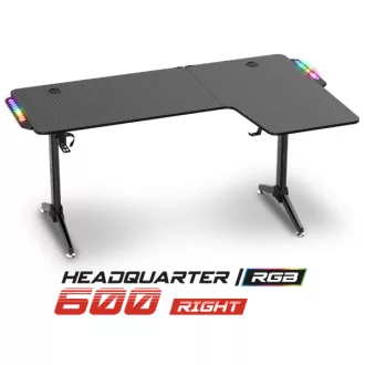   Spirit of Gamer Gamer Asztal - Headquarter 600 R (MDF lap, fém lábak, fekete, RGB LED háttérvilágítás, 160 x 60 x 75cm)