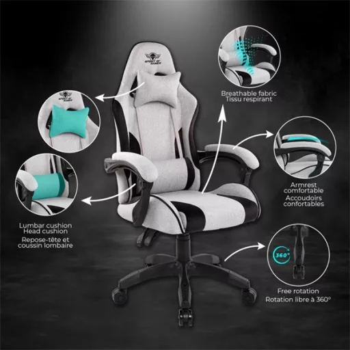 Spirit of Gamer szék - ARENA Light Grey (állítható magasság; párnázott kartámasz; PU; max.120kg-ig, világos-szürke)