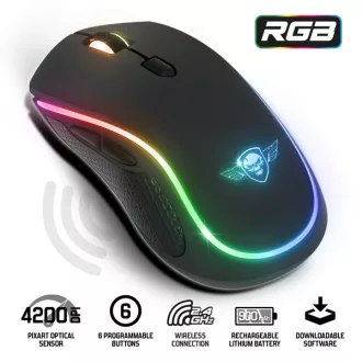   Spirit of Gamer Egér Vezeték nélküli - PRO-M9 (Optikai, 4200DPI, 6 programozható gomb, Max.: 10m, fekete)