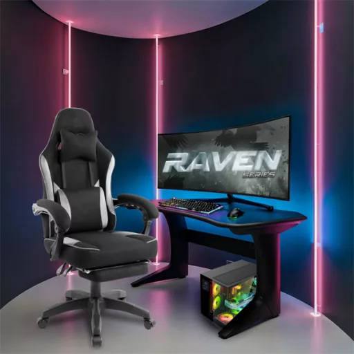 Spirit of Gamer szék - RAVEN (állítható dőlés/magasság; kihajtható lábtartó; max.120kg-ig, fekete)