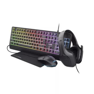   Trust Bundle - GXT792 Quadrox 4-in-1 Gaming Bundle (Billentyűzet magyar + Zirox fejhallgató + Felox egér + Egérpad)