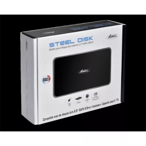Advance Külső HDD/SSD Ház 2.5" - STEELDISK 2.5" (USB-A3.0 to SATA, fekete) – Tonerklinika Debrecen