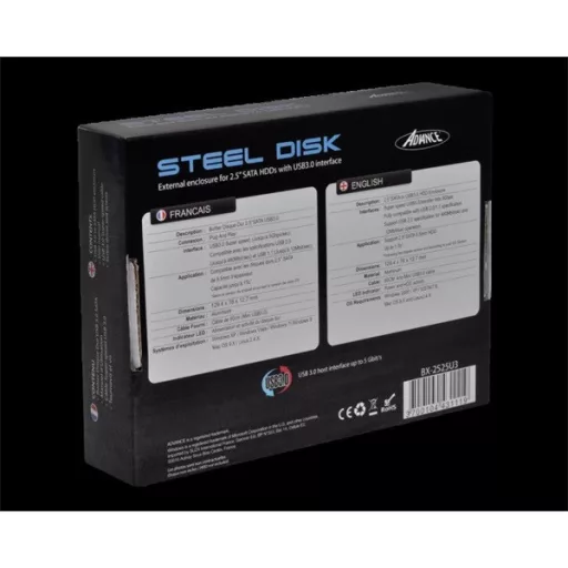 Advance Külső HDD/SSD Ház 2.5" - STEELDISK 2.5" (USB-A3.0 to SATA, fekete) – Tonerklinika Debrecen