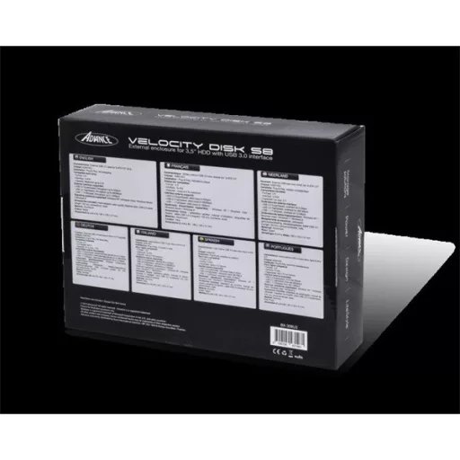 Advance Külső HDD Ház 3.5" - VELOCITY DISK S8 (USB-A3.0 to SATA, külső táp, fekete) – Tonerklinika Debrecen