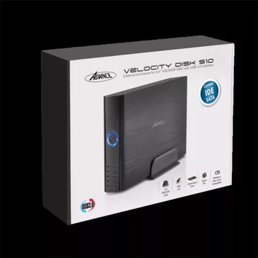 Advance Külső HDD Ház 3.5" - VELOCITY DISK S10 (USB-A3.0 to SATA/IDE, külső táp, fekete) – Tonerklinika Debrecen
