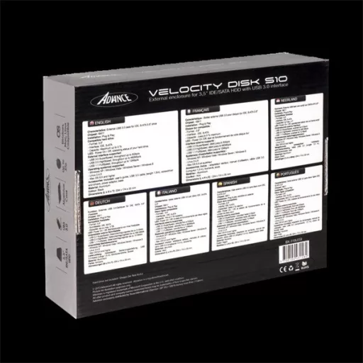 Advance Külső HDD Ház 3.5" - VELOCITY DISK S10 (USB-A3.0 to SATA/IDE, külső táp, fekete) – Tonerklinika Debrecen