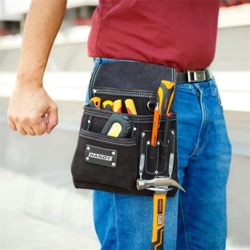 Handy bőr szerszámtartó táska - 10260A (derékövvel, Fekete)