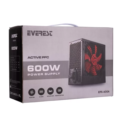 Everest Tápegység - 600W EPS-600A  (12cm ventilátor, Aktív PFC)
