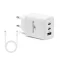 Bluestork Hálózati töltő - PW-65-CCA (2xUSB-C, USB-A, 65W, 2m kábel, fehér)