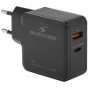 Bluestork Hálózati töltő - PW-BS-65-GAN-C-A (USB-C, USB-A, 65W, 1,8m kábel, gyorstöltés, fekete)