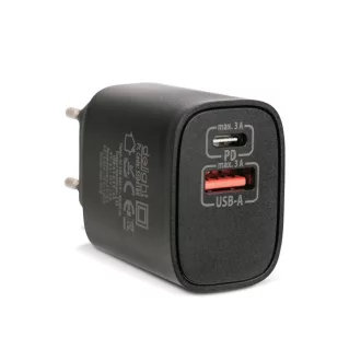   Delight Telefon töltő  - 1db Type-C + 1db USB PD20W gyorstöltéssel, Fekete