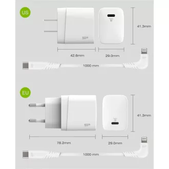   Silicon Power Telefon töltő - QM10 Type-C töltő + LK20CL Type-C -Lightning Kábel (18W töltő, 1m kábel, EU verzió)