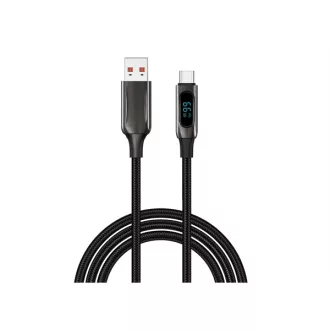   S-Link kábel - UC-066 (LED kijelző, 66W, Gyorstöltés, Type-C, 100cm adat+töltőkábel, fekete, fonott)