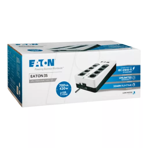 EATON szünetmentes 700VA - 3S700D (8 Schuko kimenet, Standby, USB, vonal védelem, szoftver)
