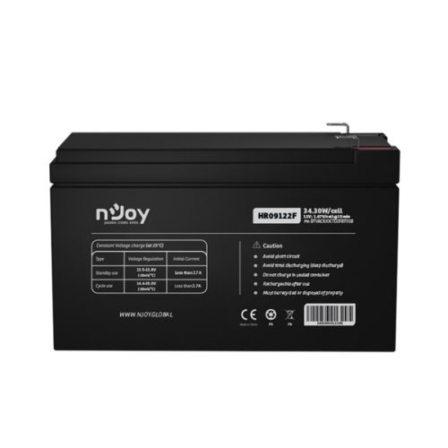 NJOY Szünetmentes akkumulátor - HR09122F (12V/9Ah, High Rate Discharge,  Long-life, T2/F2, zárt, gondozás mentes, AGM)