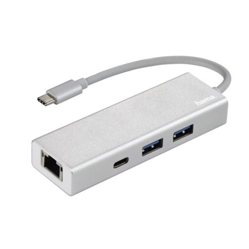 Hama USB HUB - 200108 (USB-C 4in1, 2xUSB 3.2, 1xUSB-C, 1xLAN, 100W PD, szürke)