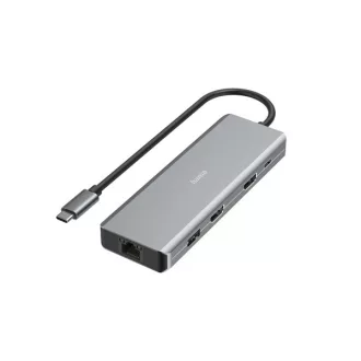   Hama USB HUB - 200142 (USB-C 9in1, 4xUSB 3.1, 2xUSB-C, 2xHDMI, 1xLAN, 100W PD, szürke)