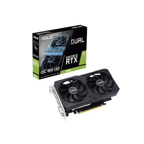 Asus Videokártya - nVidia DUAL-RTX3050-O8G-V2 (8192MB, GDDR6, 1852/14000 Mhz, 128bit, HDMI/DP/DVI)