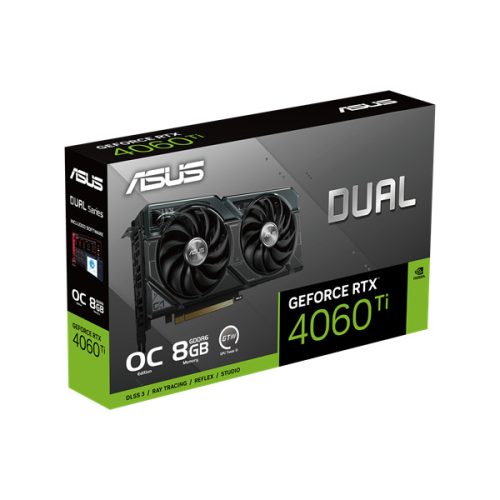 Asus Videokártya - nVidia DUAL-RTX4060TI-O8G (8192MB, GDDR6, 2595/18000 Mhz, 128bit, HDMI2.1, 3xDP1.4)