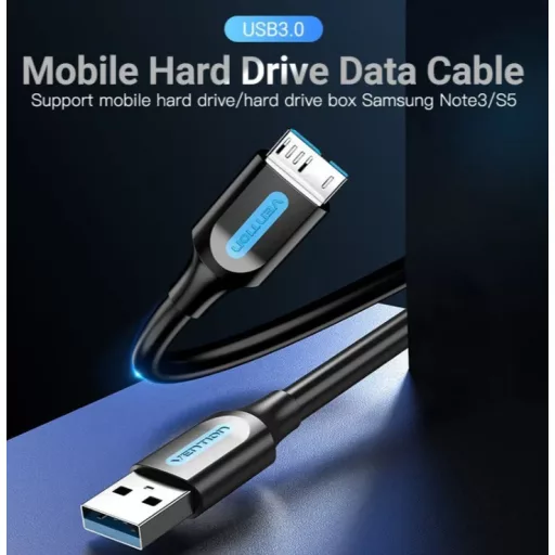 Vention USB-A 3.0/M -> Micro USB-B,  ( PVC,fekete), 1m, kábel