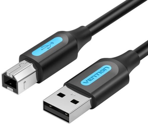 Vention USB-A 2.0/M -> USB-B/M, (PVC, fekete, nyomtatókábel, printerkábel), 1m, kábel