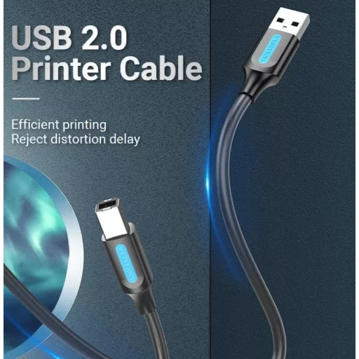 Vention USB-A 2.0/M -> USB-B/M, (PVC, fekete, nyomtatókábel, printerkábel), 1,5m, kábel