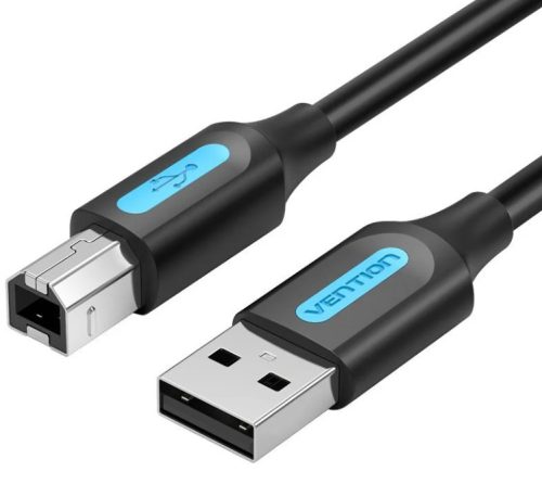 Vention USB-A 2.0/M -> USB-B/M, (PVC, fekete, nyomtatókábel, printerkábel), 5m, kábel