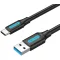 Vention USB-A 3.0/M -> USB-C/M kábel  (PVC,fekete), 0,5m, kábel