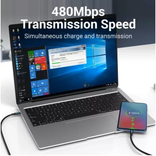 Vention USB-A 3.0/M -> USB-C/M kábel,  (PVC,fekete), 1,5m, kábel