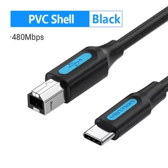  Vention USB-C 2.0 -> USB-B 2.0 (2 Amper, fekete, nyomtatókábel , printerkábel ), 1m, kábel