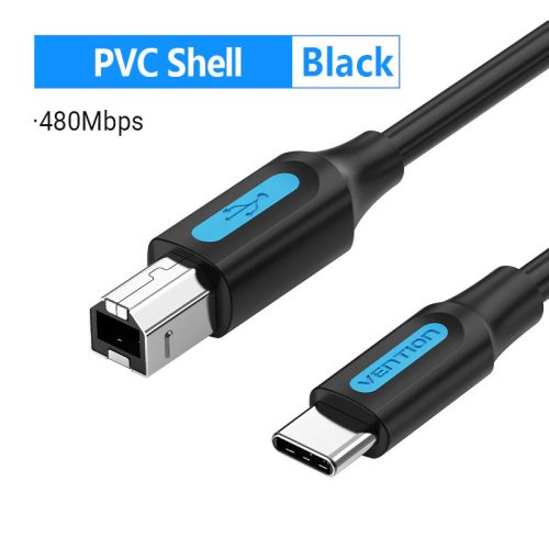 Vention USB-C 2.0 -> USB-B 2.0 (2 Amper, fekete, nyomtatókábel , printerkábel ), 1m, kábel